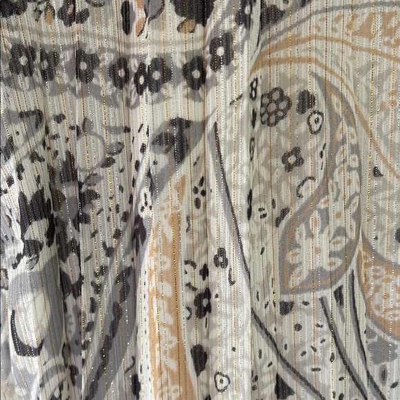 Ann Taylor Shimmer Pleated Cream and Gray Paisley Halter Dress - Picture 9 of 10